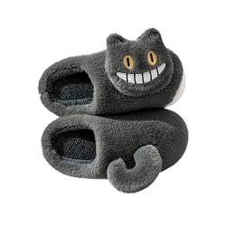 AONETIGER Hausschuhe Damen Winter Warme Flauschige Hausschuhe Plüsch Herren Pantoffeln Bequeme Kunstpelz Gefüttert Rutschfeste Slippers(42/43EU,Graue Katze) von AONETIGER