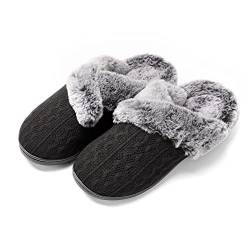 AONETIGER Hausschuhe Herren Warme Plüsch Hausschuhe Damen Winter Bequeme Flauschige Pantoffeln Kunstpelz Gefüttert Rutschfeste Memory Foam Slippers(38/39EU,Schwarz Weiß) von AONETIGER