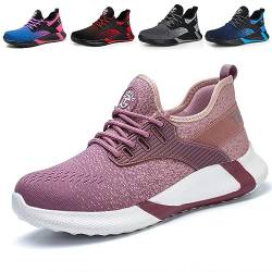 AONETIGER Sicherheitsschuhe Herren Damen Leicht Arbeitsschuhe Stahlkappe Sportlich Schutzschuhe Atmungsaktiv rutschfest Schuhe Sneaker(Größe 37,Pink B) von AONETIGER