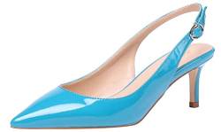 AOOAR Damen Kitten-Heel Elegante Türkis Lackleder Slingback Pumps Schuhe EU 38 von AOOAR