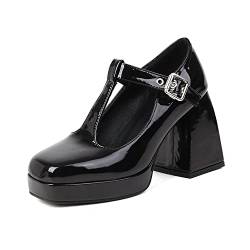 AOOAR Damen Pumps mit Riemchen Blockabsatz Mary Jane Elegant Schuhe mit Absatz 9 cm Schwarz T-Riemen 38 EU von AOOAR