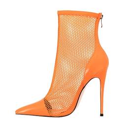 AOOAR Damen Sommer Stiefeletten Sexy Spitze Stiletto High Heels Mode-stiefel Party Damenstiefel Mesh Ankle Boots Orange EU 43 von AOOAR