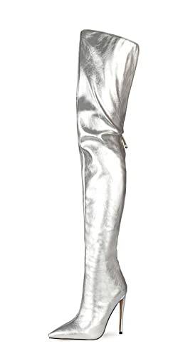 AOOAR Damen Stiletto High Heels Sexy Overknees Stiefel Silber 38 EU von AOOAR