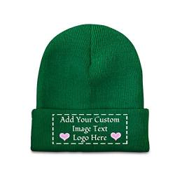 AOOEDM Benutzerdefinierte Beanie mit Ihren Fotos/Text/Logo personalisierte Mütze für Männer Frauen Ski Strickmütze Cuffed Beanie Hut Skull Cap von AOOEDM