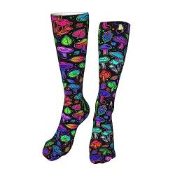 AOOEDM Niedliche Socken mit Trippy-Pilz-Aufdruck, hohe kniehohe Socken, Schlauchsocken, Kompressions-Laufstrümpfe, lange Sportsocken für den Außenbereich, 50,8 cm von AOOEDM