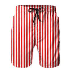 AOOEDM Rote, weiße, vertikal gestreifte Badehose, schnell trocknende Boardshorts mit Mesh-Futter, Strandshorts, Bedruckte Shorts, Bademode von AOOEDM