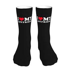 AOOEDM Socken mit Aufschrift „I Love My Boyfriend“, Damen, Sportsocken, Strümpfe, Schlauchsocken, hohe, lässige, feuchtigkeitsregulierende Socken für Damen und Herren, 40,6 cm von AOOEDM