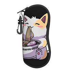 AOOEDM Sonnenbrillen Soft Cases mit Gürtelclip Tragbares Brillenetui Kawaii Anime Katze Essen Ramen Neopren Reißverschluss Brillentasche für Frauen Männer von AOOEDM