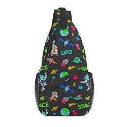 Aliens Pattern Sling Bag Lässige Crossbody-Umhängetasche UFO-Rucksack Brust-Tagesrucksack für Reisen, Sport, Wandern, Fitnessstudio von AOOEDM
