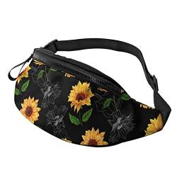 Aquarell Sonnenblumen Schwarzer Hintergrund Bauchtasche Sport Casual Hüfttasche Für Damen Herren Modisch von AOOEDM
