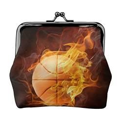 Basketball Fire Damen-Leder-Geldbörse, Kleingeldbeutel mit Kiss-Lock-Verschluss, Schnallen-Geldbörse für Mädchen-Geschenk von AOOEDM