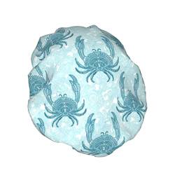 Blue Flower Crab Duschhaube für Damen, wasserdicht, waschbar, wiederverwendbar, PEVA-Futter, verstellbarer, elastischer Saum für alle langen Haare von AOOEDM
