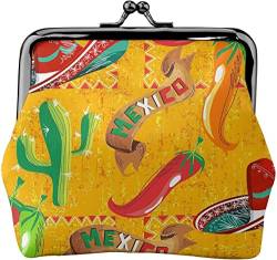 Cactus Hat Chili Pepper Mexico Damen-Ledergeldbörse, Kleingeldbeutel mit Kiss-Lock-Verschluss, Schnallen-Geldbörse für Mädchen-Geschenk von AOOEDM