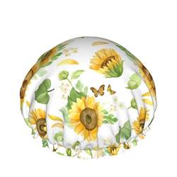 Duschhaube, Sonnenblumen-Schmetterlings-Gelb, wiederverwendbar, für Frauen, langes Haar, doppelschichtig, wasserdicht, für Kinder, Mädchen, Frauen, 1 Packung von AOOEDM