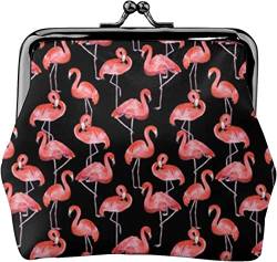 Flamingo Schwarz, mittelgroße Damen-Ledergeldbörse, Kleingeldbeutel mit Kiss-Lock-Verschluss, Schnallen-Geldbörse für Mädchen-Geschenk von AOOEDM