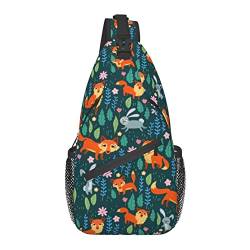 Fox Flower Sling Rucksack Crossbody Brusttasche Daypack Schulterrucksäcke Sporttasche für Wandern Reisen Casual Walking von AOOEDM