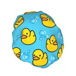 Gelbe Ente Blaue Blase Duschhaube Frauen Wasserdichtes wiederverwendbares PEVA-Futter Atmungsaktiver verstellbarer elastischer Saum für alle Langhaar-Badekappen von AOOEDM