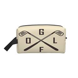 Golfschläger-Kulturbeutel-Embleme für mit zwei gekreuzten Golfschlägern, Retro-Label-Design, beige, Make-up-Tasche, Reise-Kosmetiktasche, kleine Tasche, Aufbewahrungstasche, Organizer für Frauen, Männ von AOOEDM