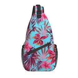 Hawaiian Tropical Flower Sling Bag Reisen Wandern Casual Daypack Crossbody Schulterrucksack Unisex Brusttasche von AOOEDM