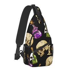 Leichter Sling-Schulterrucksack für Herren, Totenkopf-Umhängetasche, verstellbare Sporttaschen, große Brusttasche mit verstellbarem Schultergurt von AOOEDM
