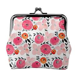 Pink Orange Modern Floral Damen Leder Geldbörse, Kleingeldbeutel mit Kiss-Lock-Verschluss Schnalle Geldbörse für Mädchen Geschenk von AOOEDM