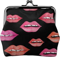 Red and Pink Lips Damen-Leder-Geldbörse, Kleingeldbeutel mit Kiss-Lock-Verschluss, Schnallen-Geldbörse für Mädchen-Geschenk von AOOEDM