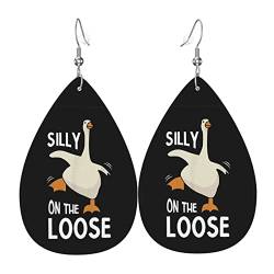 Silly Goose On The Loose Lederohrringe für Frauen, baumelnder Ohrring, Tropfenanhänger mit Haken, Geschenke für erwachsene Mädchen von AOOEDM