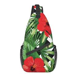 Sling Chest Crossbody Bag Anti-Diebstahl Wasserdichter Schulterrucksack Lässiger Rucksack für Sport Gym Yoga, für Tropical Palm Leaves Hibiscus von AOOEDM
