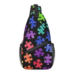 Sling Chest Crossbody Bag Anti-Diebstahl Wasserdichter Schulterrucksack Lässiger Rucksack für Sport Gym Yoga, für farbenfrohes Autismus-Bewusstseinsmuster von AOOEDM