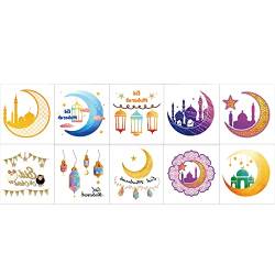 10 Stück Eid temporäre Aufkleber für Kinder, wasserdichte Dekoration, islamische Partyzubehör, temporäre Aufkleber für Erwachsene von AOOOWER