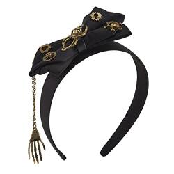 Halloween-Haarschleifen, Steampunk-Stirnband für Damen, Tag der Toten, Gothic-Stirnband, schwarze Schleifen, Stirnband, Totenkopf-Hand, Steampunk-Stirnband für Damen von AOOOWER