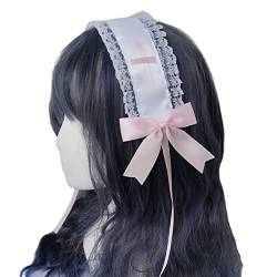 Pinkes Spitzen-Stirnband, lange Schleife, wunderschöne Handschuhe, Hut, Haarspangen, Headwrap Zubehör, Haarschmuck, Schwarz von AOOOWER