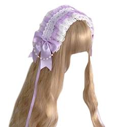 Süßes Frauen Live Übertragungs Haarband Plissierte Spitze Elegante Schleife Dekore Stirnbänder Cosplay Dienstmädchen Haarband Für Teenager Spitzen Stirnbänder Für Frauen Zum Waschen Des Weiche von AOOOWER