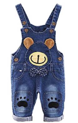 AOOPOO Baby Overall Denim Latzhose Jeans Latzhose Rollbare Latzhose Kinder 3D Niedlichen Cartoon Bär Muster Denim Latzhose Jean für Baby Jungen Mädchen Overall von AOOPOO