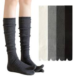 AOOPOO Zehensocken Damen Knielange Zwei-Zehen Socken aus Baumwolle, Damen Sneaker Socken mit Zehen für Sport Laufende, Lange Socken Lässige Hoch Booten Strümpfe Tabi Kniestrümpfe, EU 34-40, 4 Paare von AOOPOO