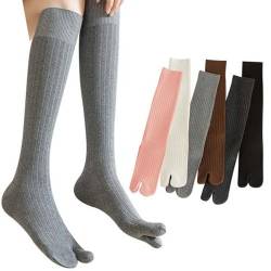 AOOPOO Zehensocken Damen Knielange Zwei-Zehen Socken aus Baumwolle, Damen Sneaker Socken mit Zehen für Sport Laufende, Lange Socken Lässige Hoch Booten Strümpfe Tabi Kniestrümpfe, EU 34-40, 6 Paare von AOOPOO