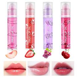 AOOWU Glitzer-Lipgloss Aufrollen, Farblos Roll on Lip Glow Oil Durchsichtig, 4 Stäbchen Fruity Moisturizing Lippenöl, Lip Gloss für Langanhaltend Glossy Pflegende Lippen (4 PCS) von AOOWU