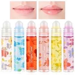AOOWU Glitzer-Lipgloss Aufrollen, Farblos Roll on Lip Glow Oil Durchsichtig, 6 Stäbchen Moisturizing Lippenöl, Lip Gloss für Langanhaltend Glossy Pflegende Lippen (Blumen) von AOOWU