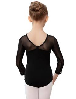 AOQUNFS Mädchen Masche Langarm/Ärmellos Ballettkleidung Kinder Gymnastik Turnanzug Turn-leotards Mädchen Ballett Trikot, AM3000ZX-Schwarz, 6-7Jahre von AOQUNFS