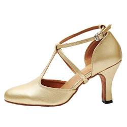 AOQUNFS Tanzschuhe Damen Latein Geschlossene Salsa Tango Bachata Ballsaal Tanzschuhe,272-Gold-7.5-MD,EU38 von AOQUNFS