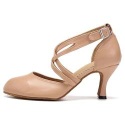 AOQUNFS Tanzschuhe Damen Latein Geschlossene Salsa Tango Bachata Ballsaal Tanzschuhe,7161-Beige-7.5cm,EU38 von AOQUNFS