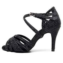 AOQUNFS Tanzschuhe Damen Latein Salsa Disco Strass Comfort Tanzschuhe,7169-Schwarz-6,EU43 von AOQUNFS