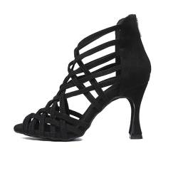 AOQUNFS Tanzschuhe Damen Latein Salsa Tango Bachata Ballsaal Tanzübung Performance Schuhe, L497-Schwarz-6cm,EU38 von AOQUNFS