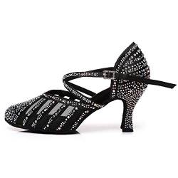 AOQUNFS Tanzschuhe Damen Latein Salsa Tango Bachata Strass Comfort Tanzschuhe,L403-Schwarz-6,EU39 von AOQUNFS