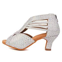 AOQUNFS Tanzschuhe Damen Latein Strass mit Absatz für Gesellschaftstanz Salsa Tango Party Hochzeit Ballsaal,7013-6-Silber,EU38 von AOQUNFS