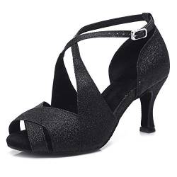 AOQUNFS Tanzschuhe Damen Latein mit Strass Social Salsa Tango Bachata Ballsaal Party Hochzeit Tanzschuhe,L420-Schwarz-8.5-5059,EU38 von AOQUNFS