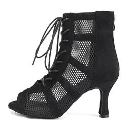 AOQUNFS Tanzstiefel Damen Latein Stöckelabsatz Schnüren Stiefel für Salsa Tango Bachata Ballsaal Party Leistung Tanzschuhe,L446-Schwarz-8.5,EU 35 von AOQUNFS