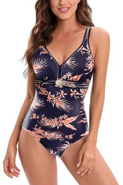 AOQUSSQOA Damen Badeanzüge Monokini Rückenfrei Bademode Swimsuit für Damen Einteiler Badeanzug(BluePink, L) von AOQUSSQOA