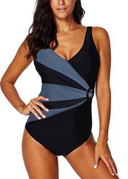 AOQUSSQOA Damen Badeanzug Einteilege Leopardenmuster Bademode Figurformend Bauchweg Bikini Große Größe Strandmode (Gray, L) von AOQUSSQOA