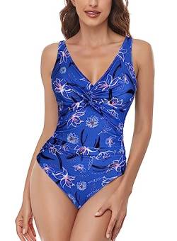 AOQUSSQOA Damen Badeanzug Einteilege Leopardenmuster Bademode Figurformend Bauchweg Bikini Große Größe Strandmode (NavyBlue1, L) von AOQUSSQOA